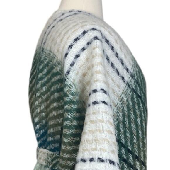 Lauren Conrad Sweater Belted Wrap Shawl Cream Blue Green Plaid Women’s Size OS - Picture 9 of 12